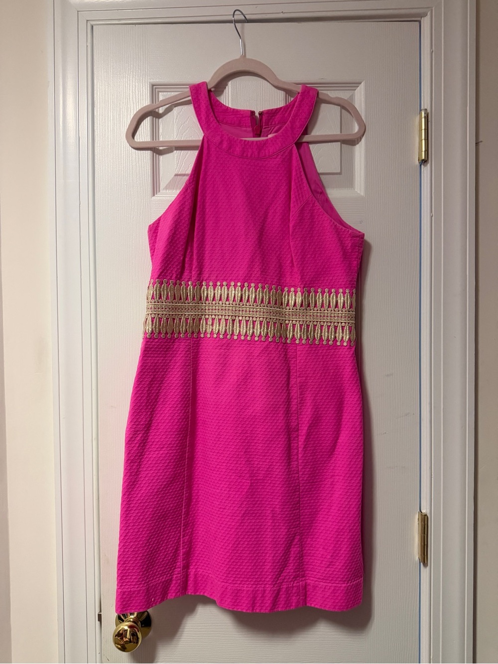 Lilly Pulitzer Hot Pink Mini Dress with Gold Trim